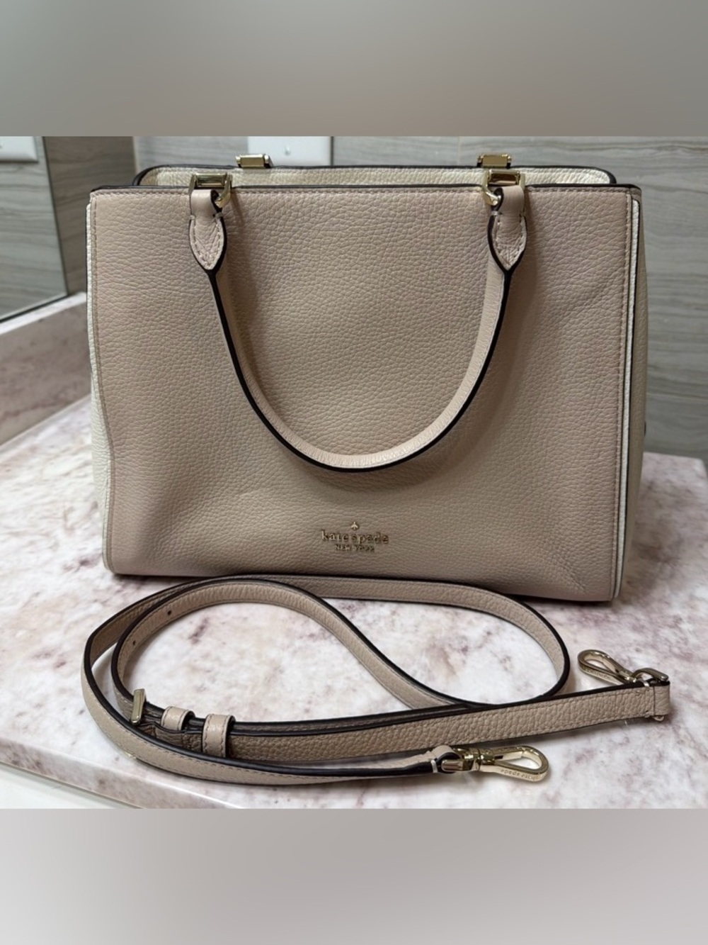 kate spade Pebbled Leather Satchel in Taupe